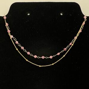 Serefina Two Layer Necklace, Gold and Pink